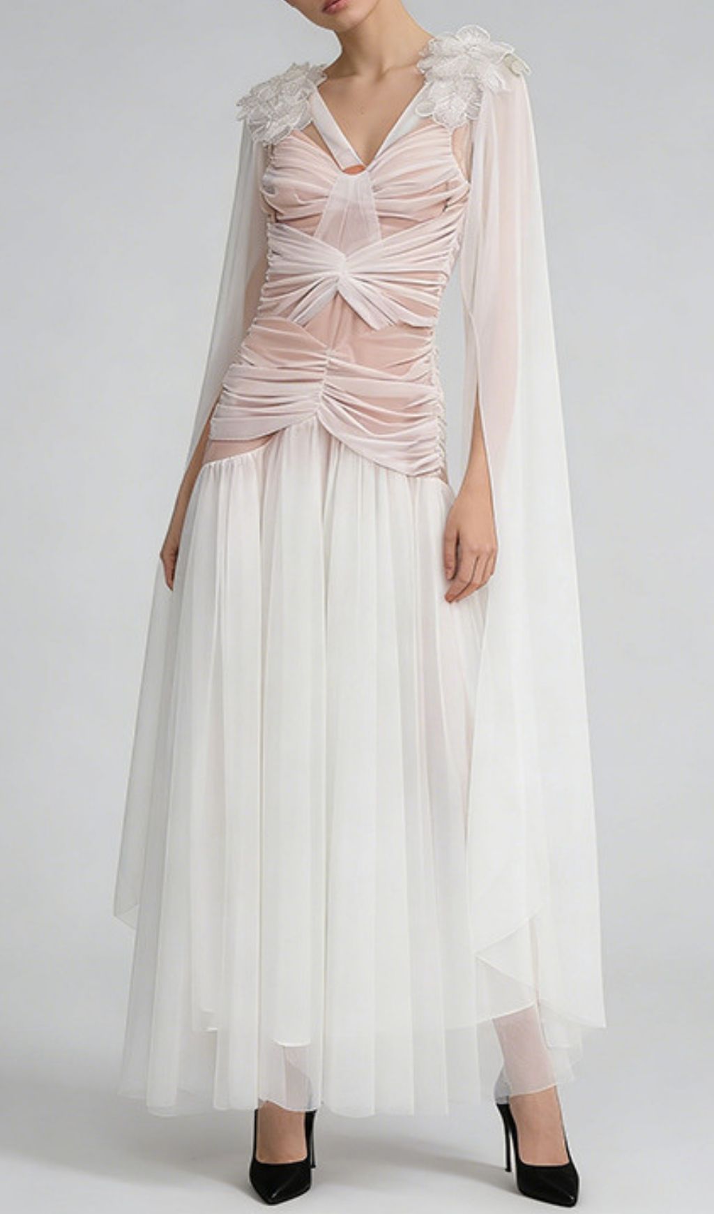 Kevlyn Ethereal White Mesh Maxi Gown - Sheer Elegance & Angelic Charm