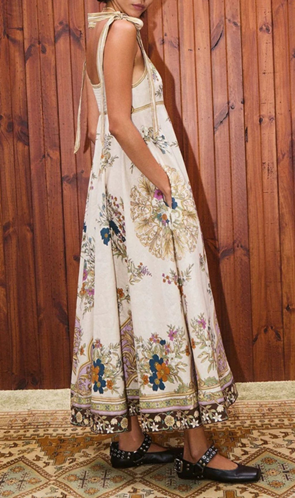 Ismet Boho Chic Floral Maxi Dress - Elegant Tie-Shoulder Summer Style