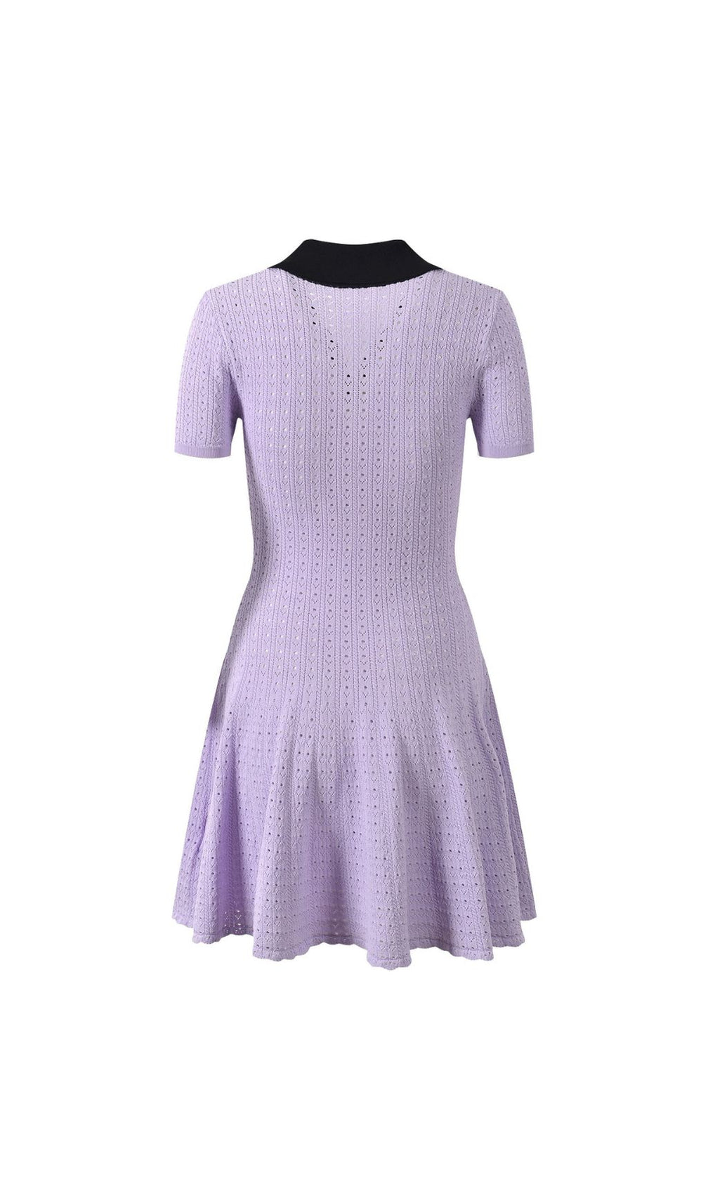 Chic Lilac Pointelle Knit Mini Polo Dress with Pearl Buttons