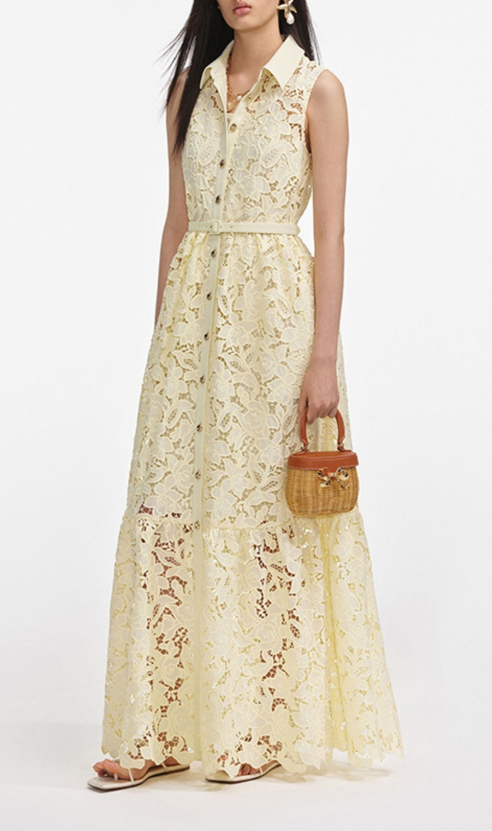 Flip Yellow Sleeve Embroidery Maxi Dress