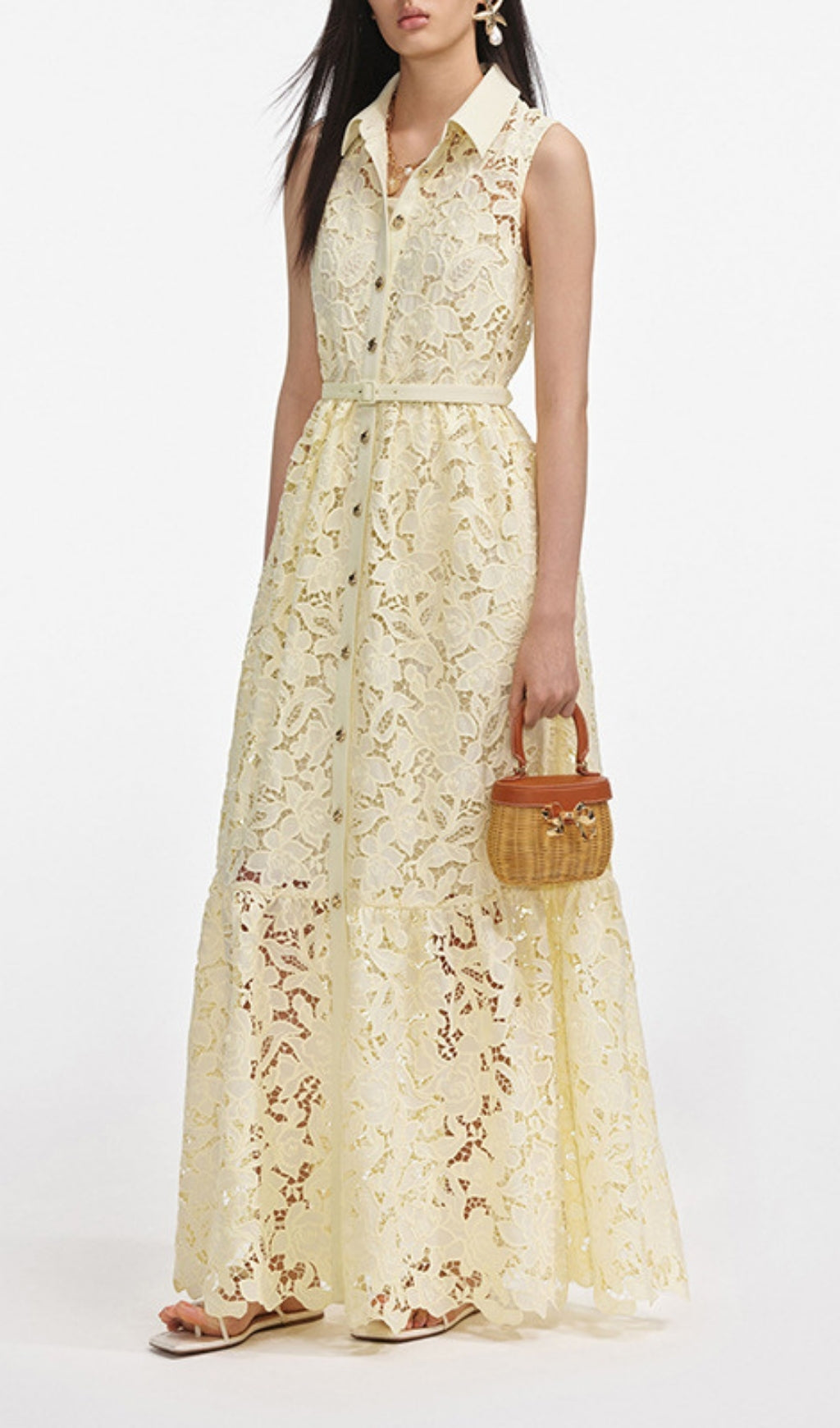 Flip Yellow Sleeve Embroidery Maxi Dress
