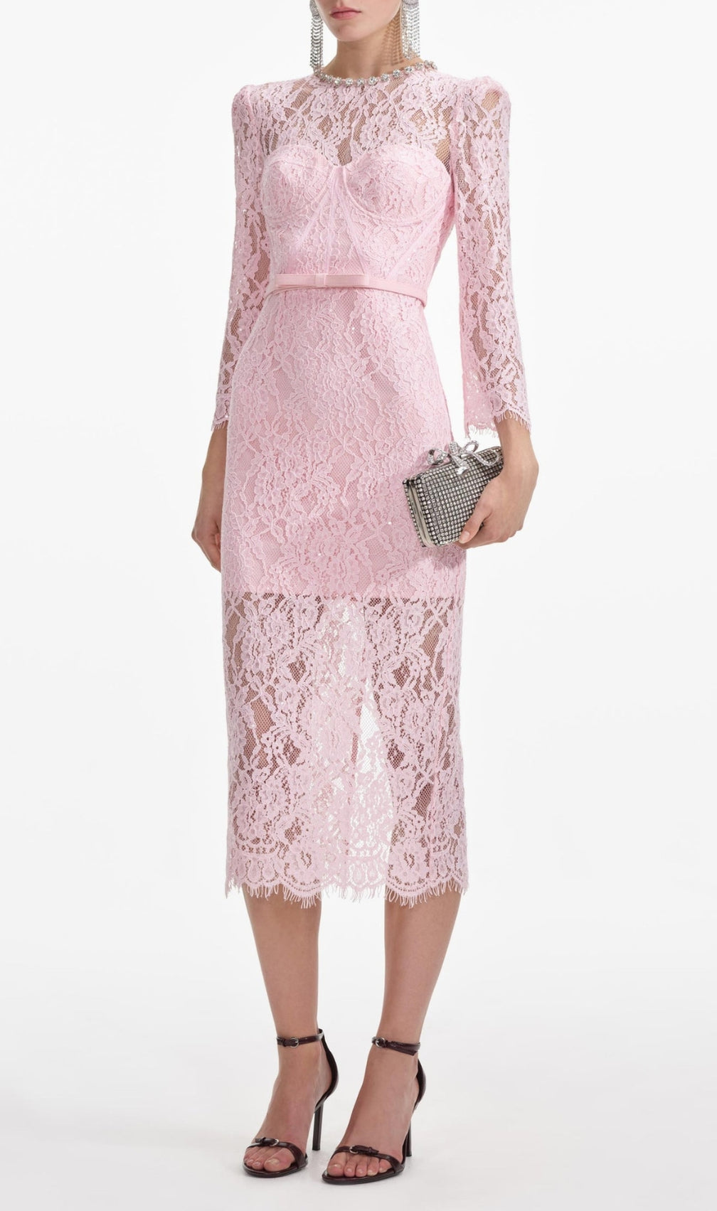 Pink Lace Bustier Midi Dress
