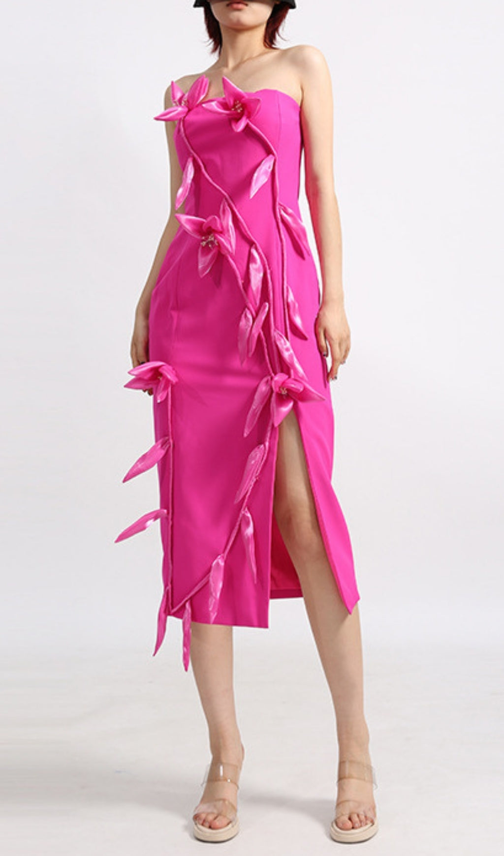 Eider Pink Strapless Flower Midi Dress