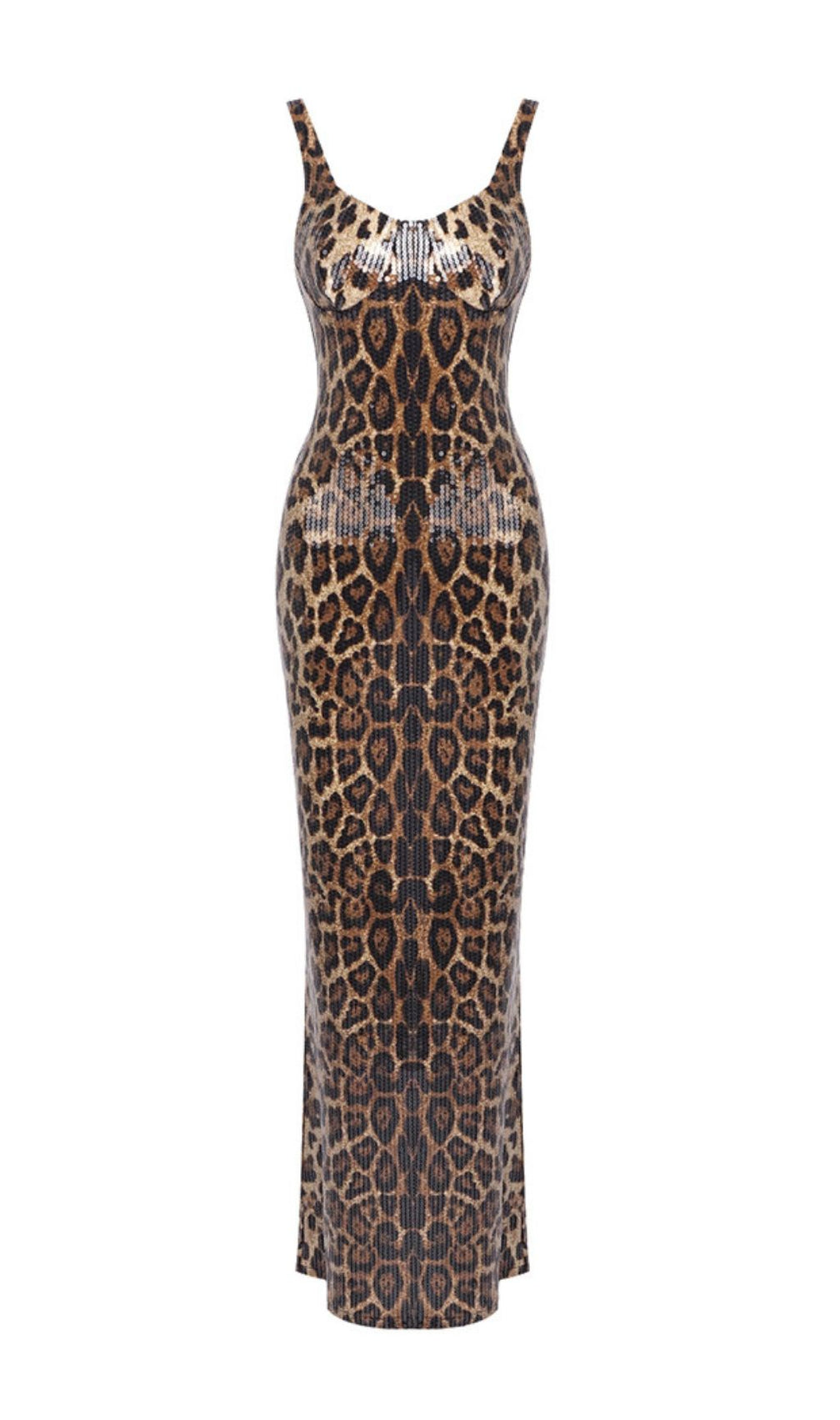 Jarrell Dazzling Leopard Sequin Maxi Gown with Dramatic Cape
