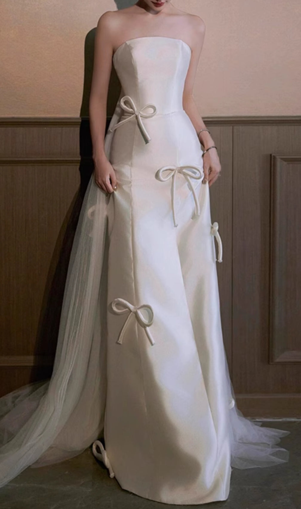 Chynna White Strapless Bow Wedding Dress