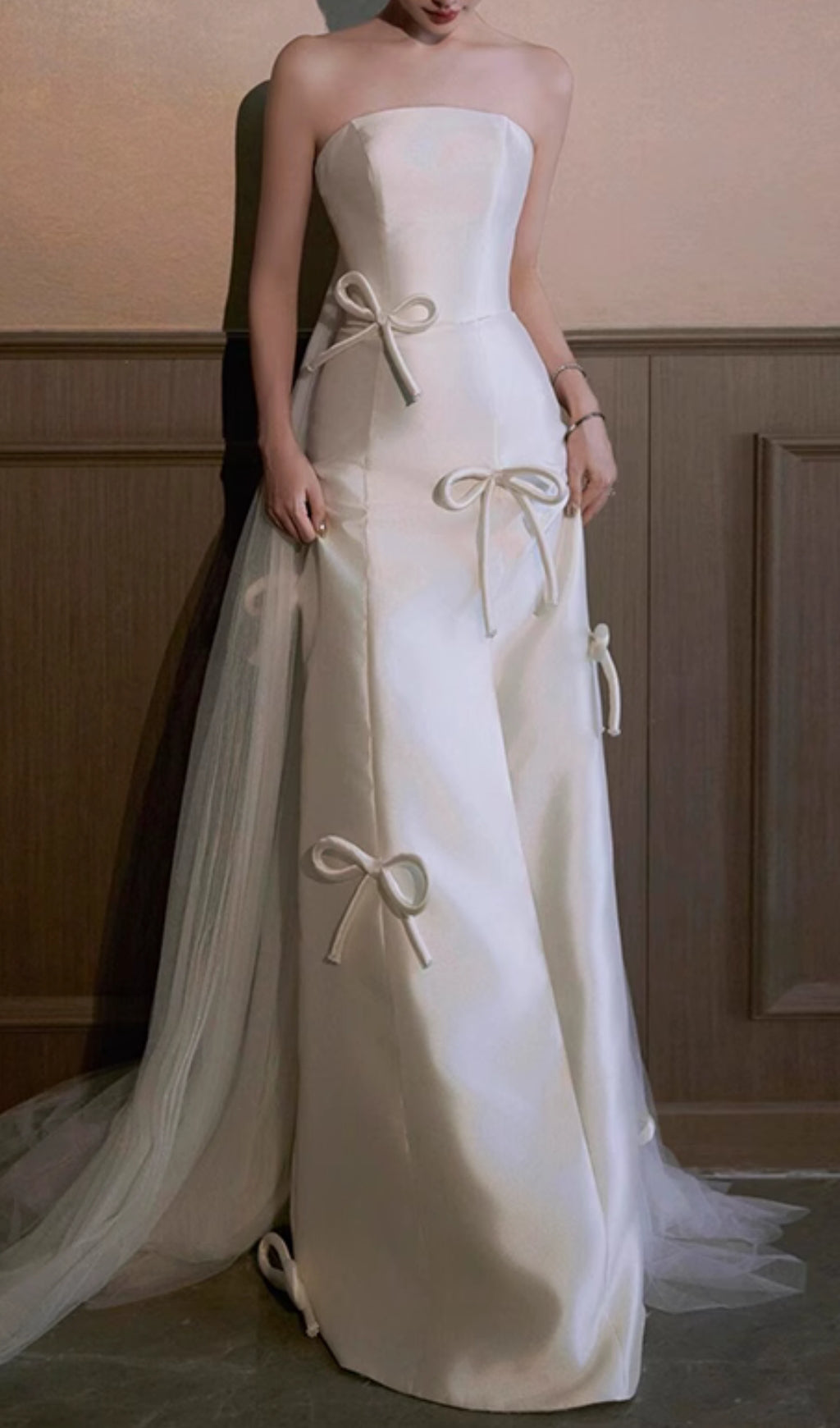 Chynna White Strapless Bow Wedding Dress