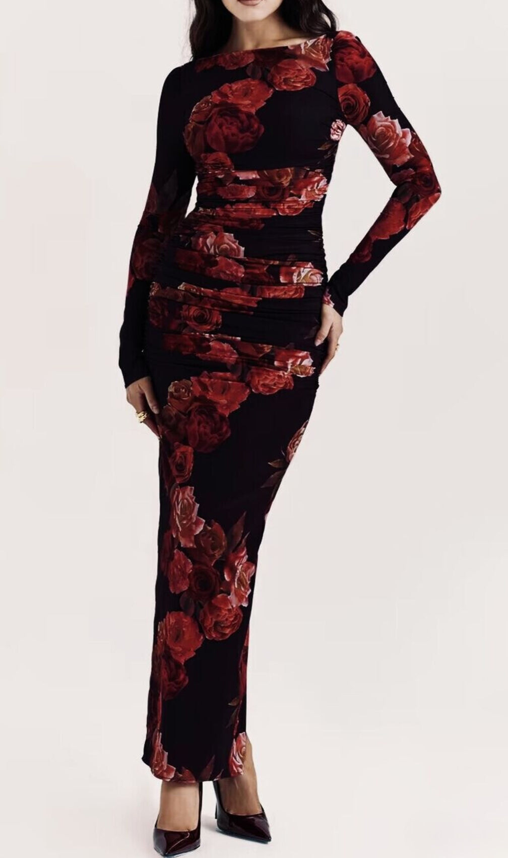 Chanda Long Sleeve Flower Printed Maxi Dress