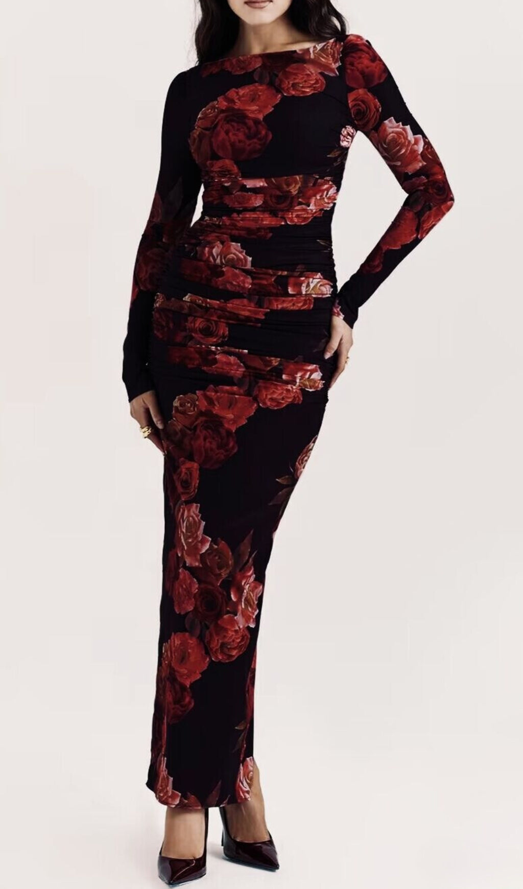 Chanda Long Sleeve Flower Printed Maxi Dress