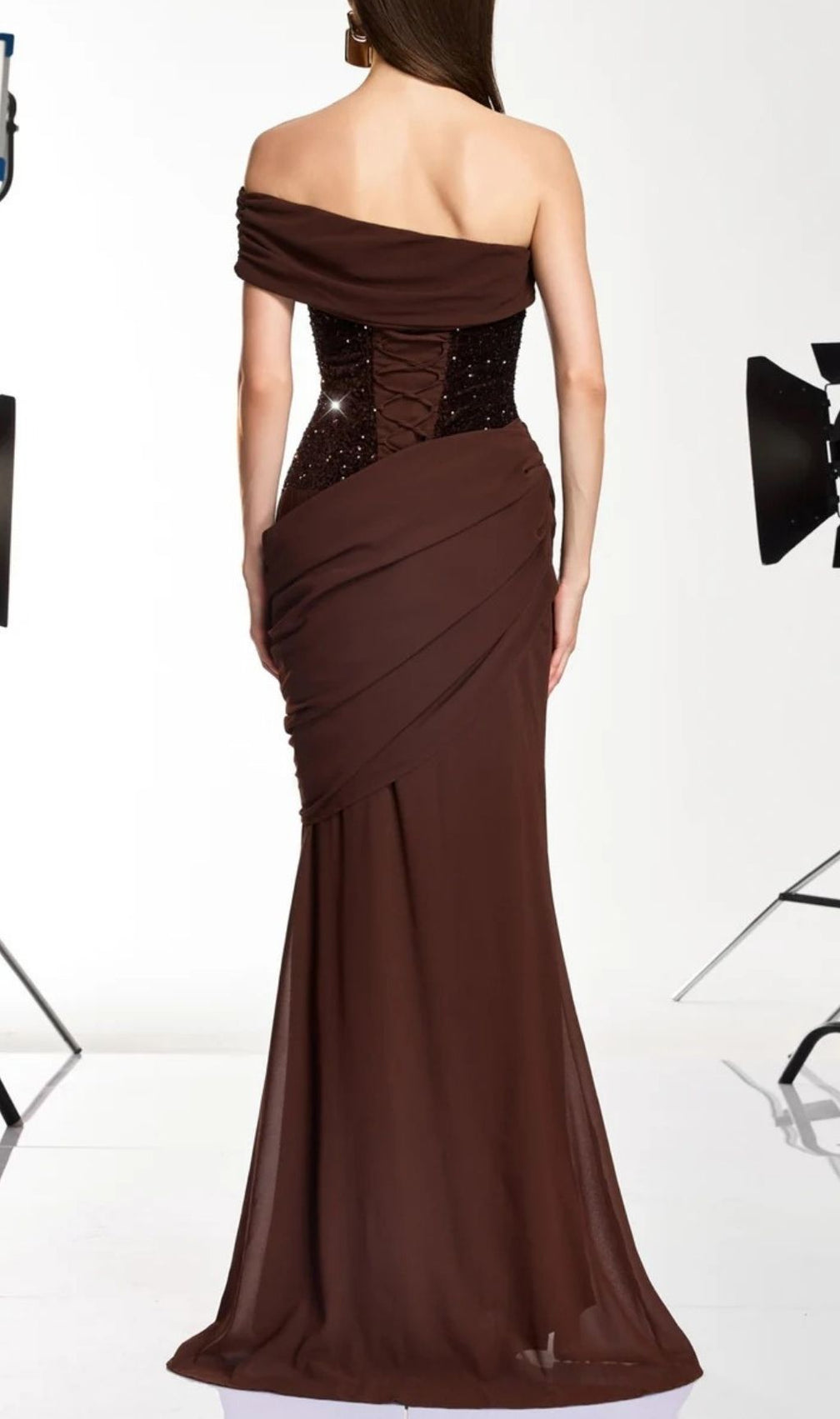 Neravo One Shoulder Sequin Ruched Maxi Dress