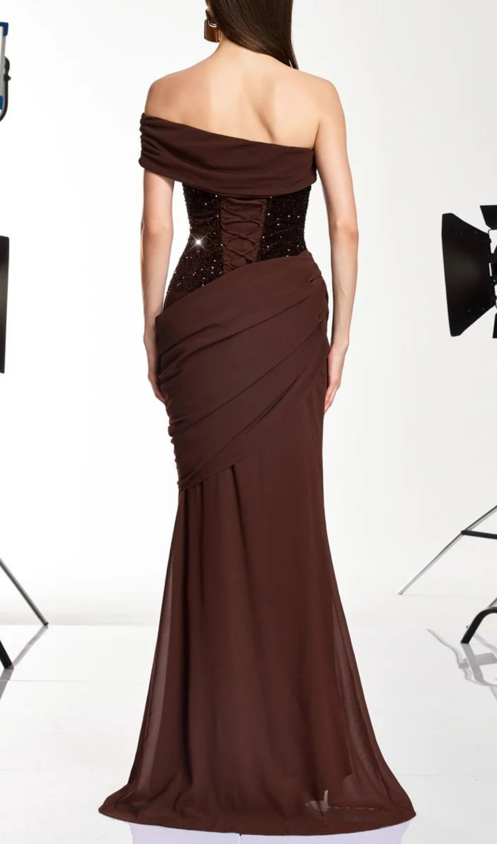 Neravo One Shoulder Sequin Ruched Maxi Dress
