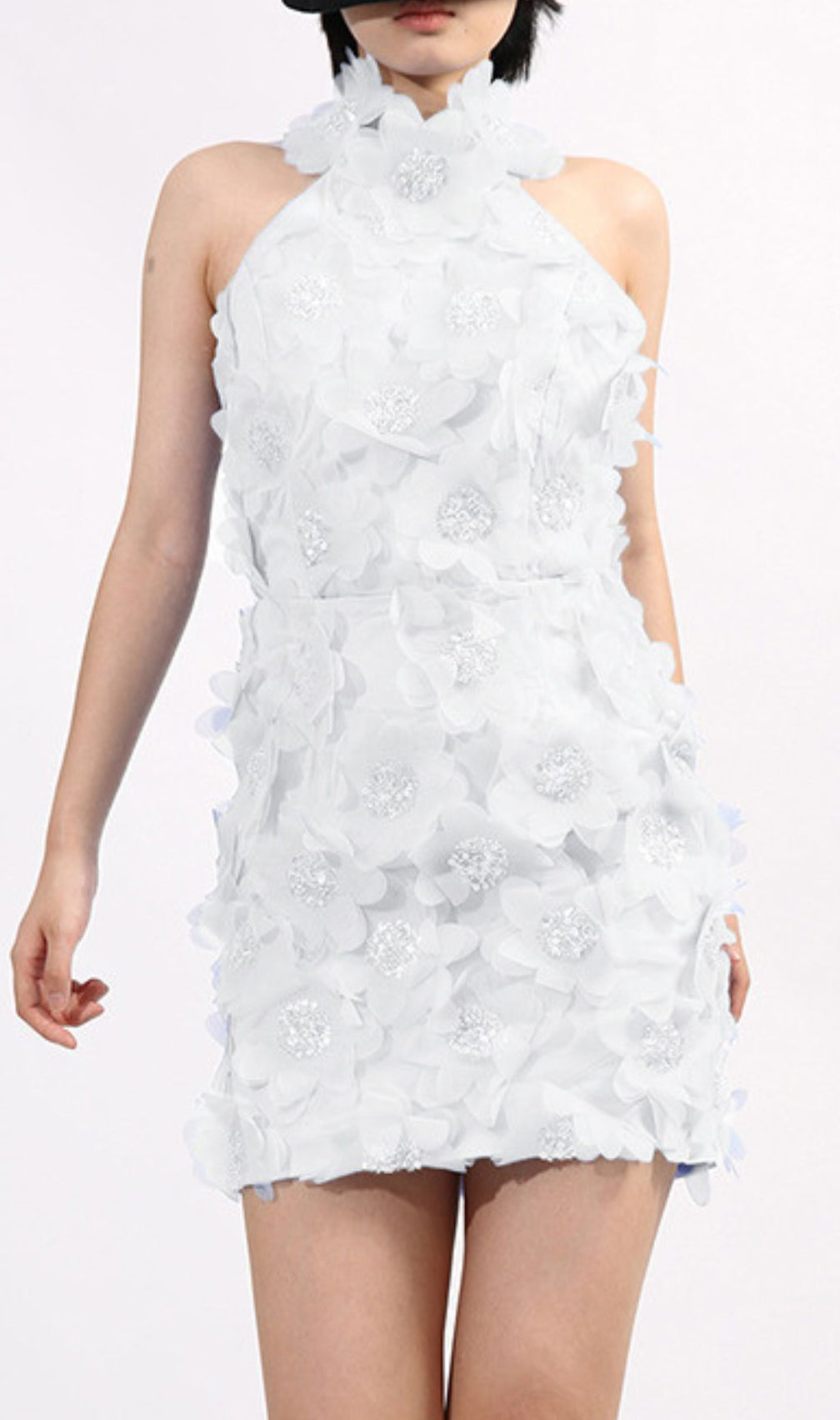 Georgiy Halter Flower Sequin Mini Dress