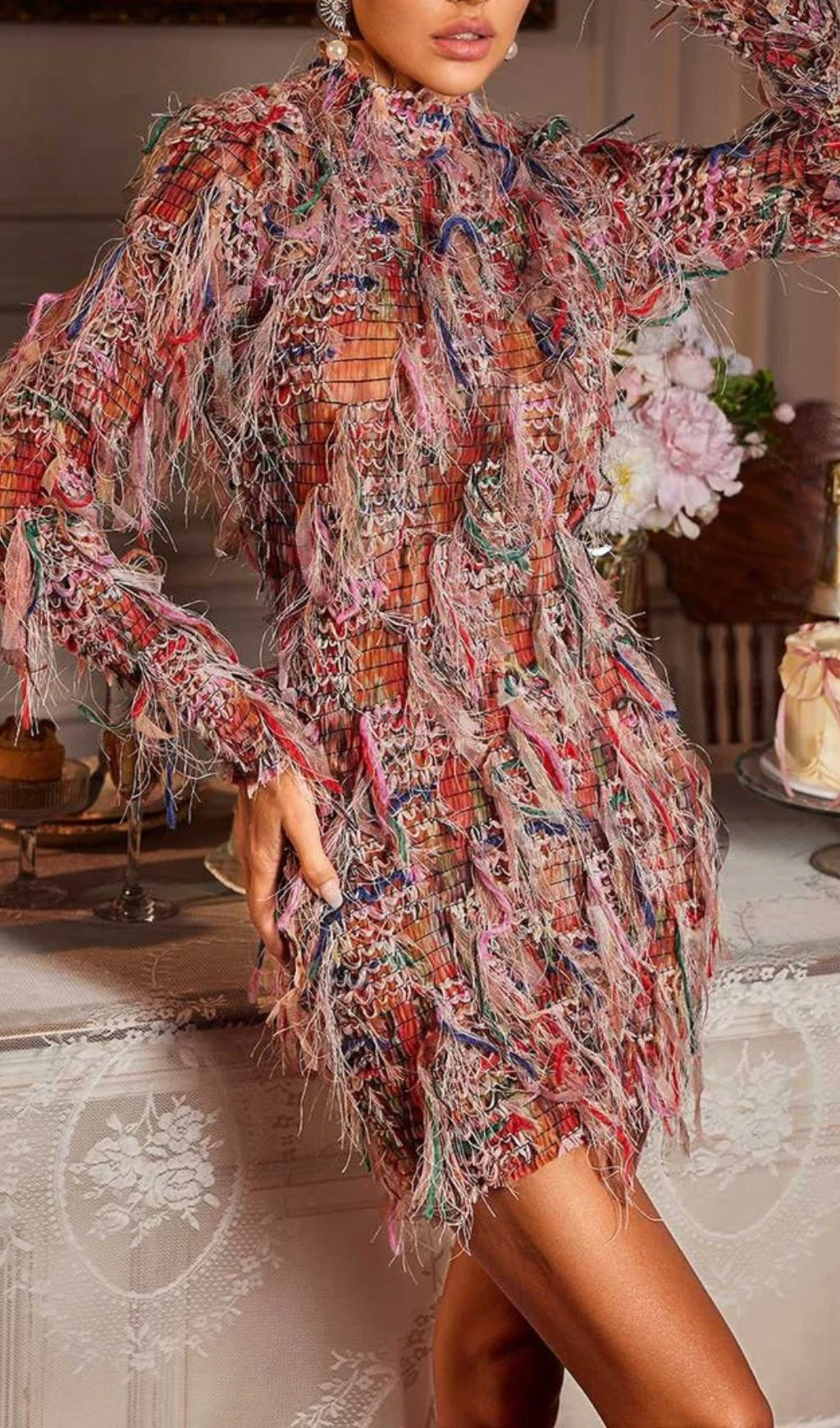 Cherith Long Sleeve Fringe Mini Dress