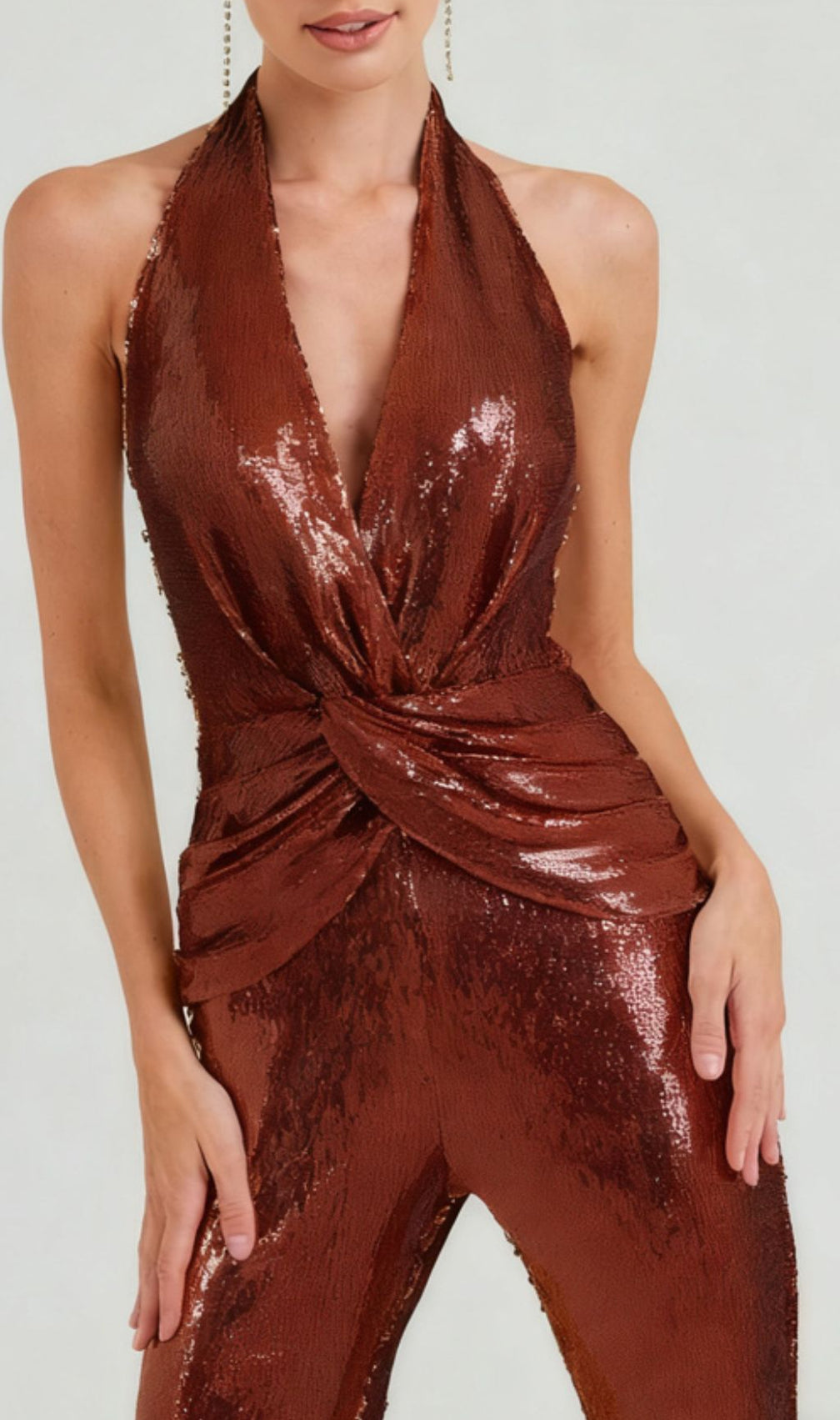 Ikram Glamorous Sequin Halter Jumpsuit for Women | Party & Evening Wear