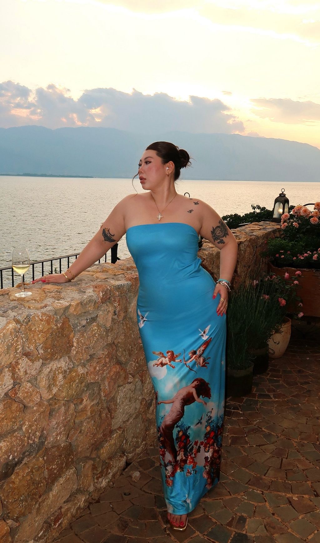 Lacie Blue Strapless Printed Plus Size Maxi Dress