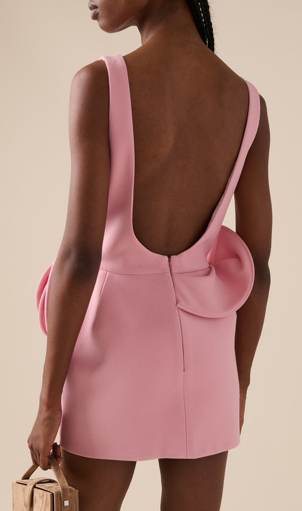 Dovizia Pink Flower Backless Mini Dress