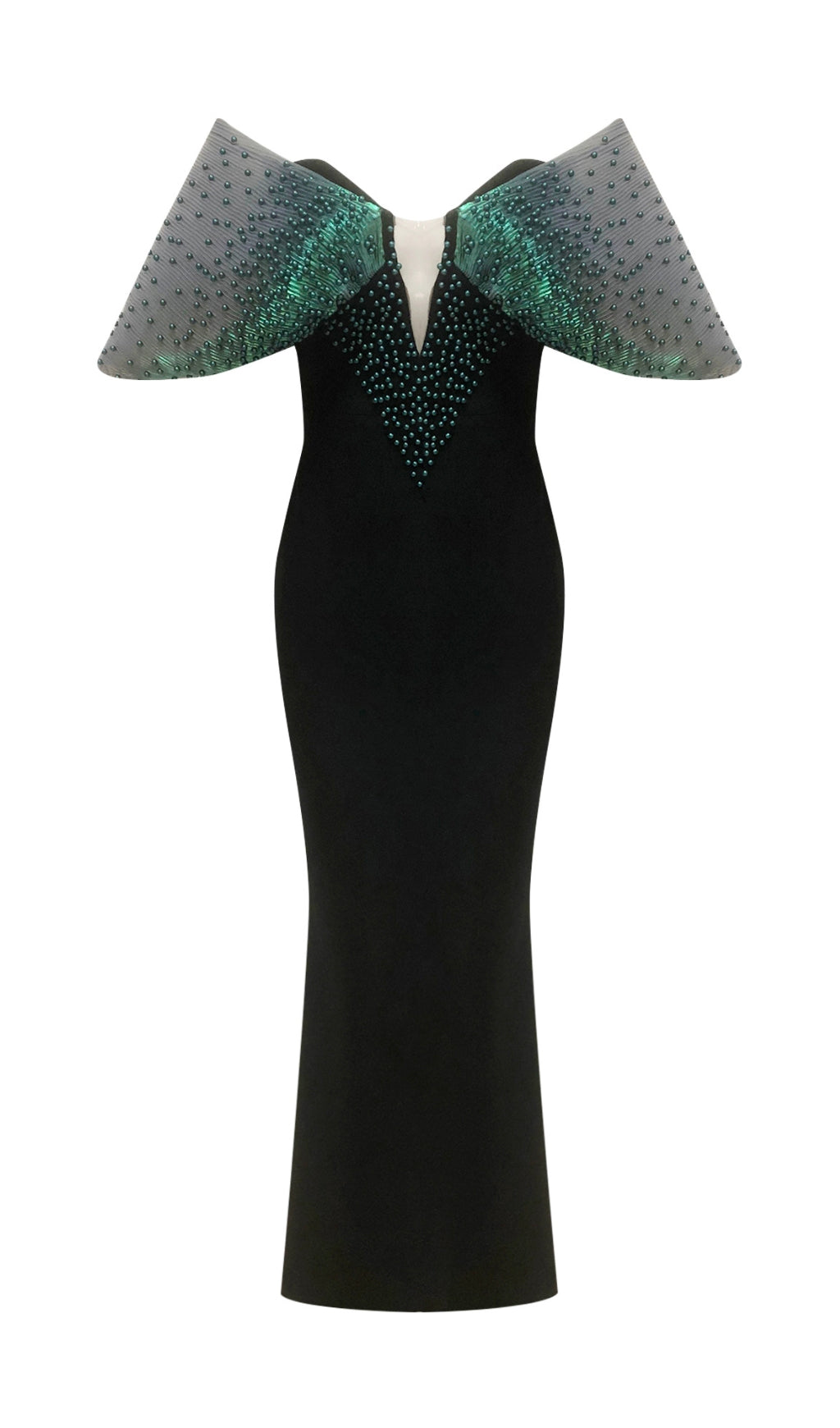 Green Black Bardot Embellished Maxi Dress