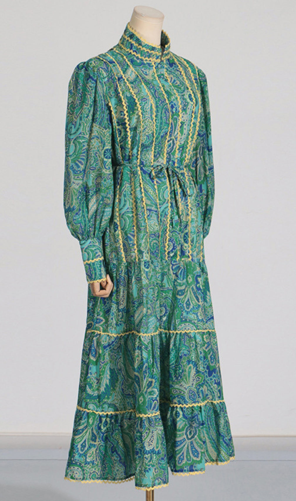 Bull Green Printed Long Sleeve Midi Dress