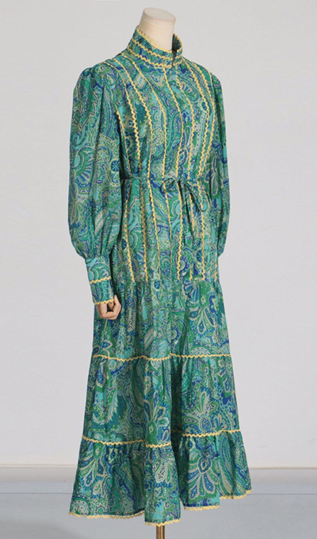 Bull Green Printed Long Sleeve Midi Dress