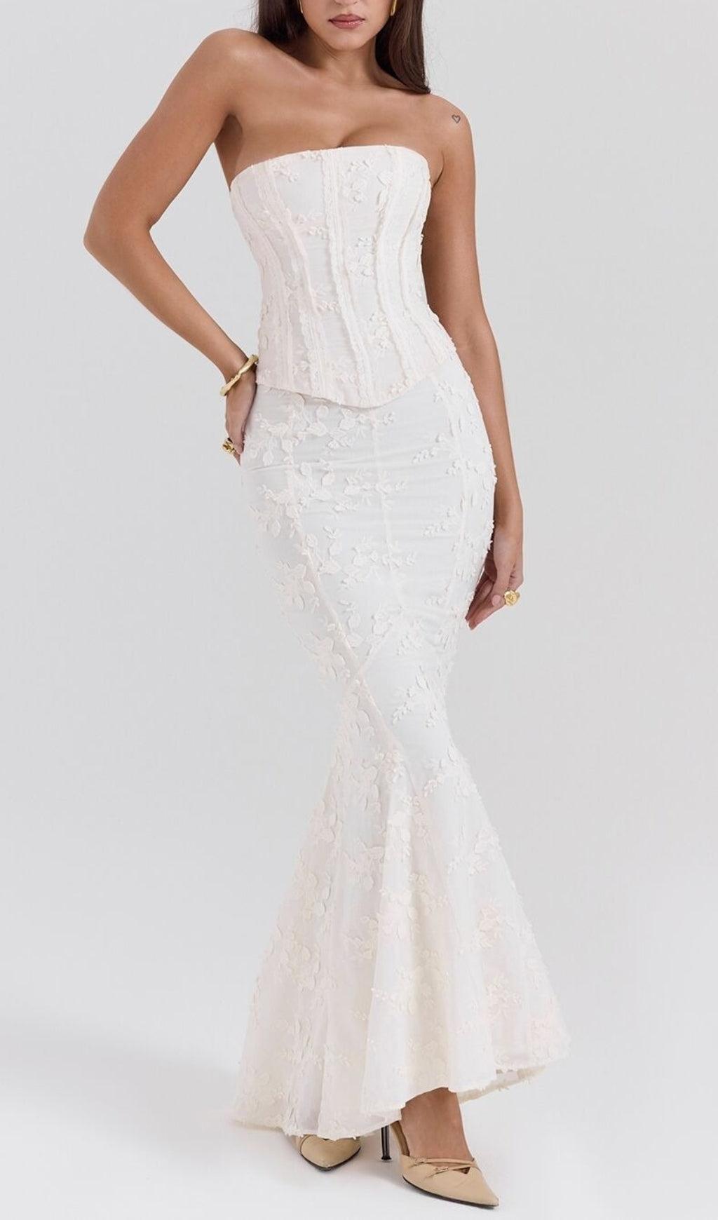 Clarke White Flower Corset Two-Piece Set