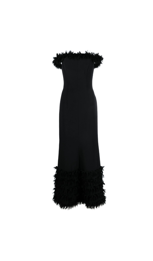 BLACK BOHDI APPLIQUÉD SILK GOWN