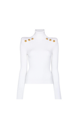 WHITE RIBBED ROLL-NECK SWEATER