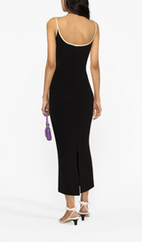 BLACK SWEATHEART-NECK MIDI DRESS