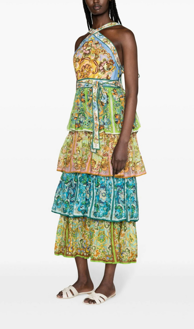 MULTICOLOUR DREAMER LINEN MIDI DRESS