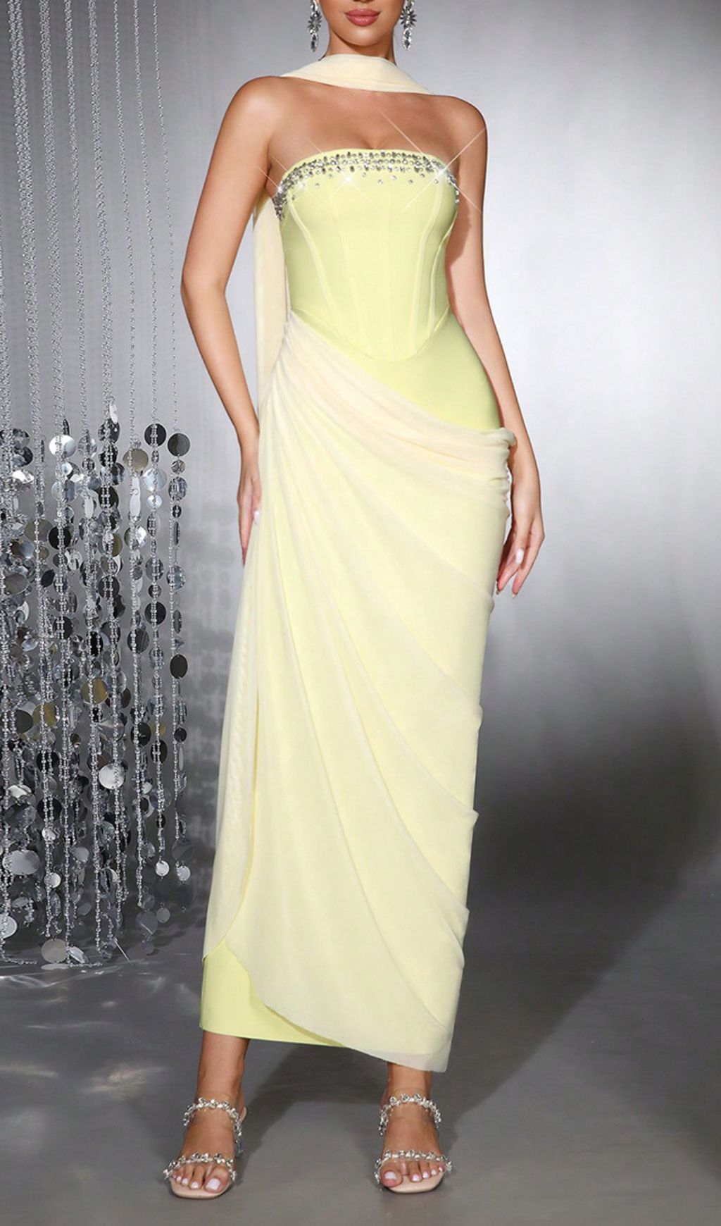 Dazzling Haisley Yellow Corset Diamante Maxi Dress - Gala & Formal Gown