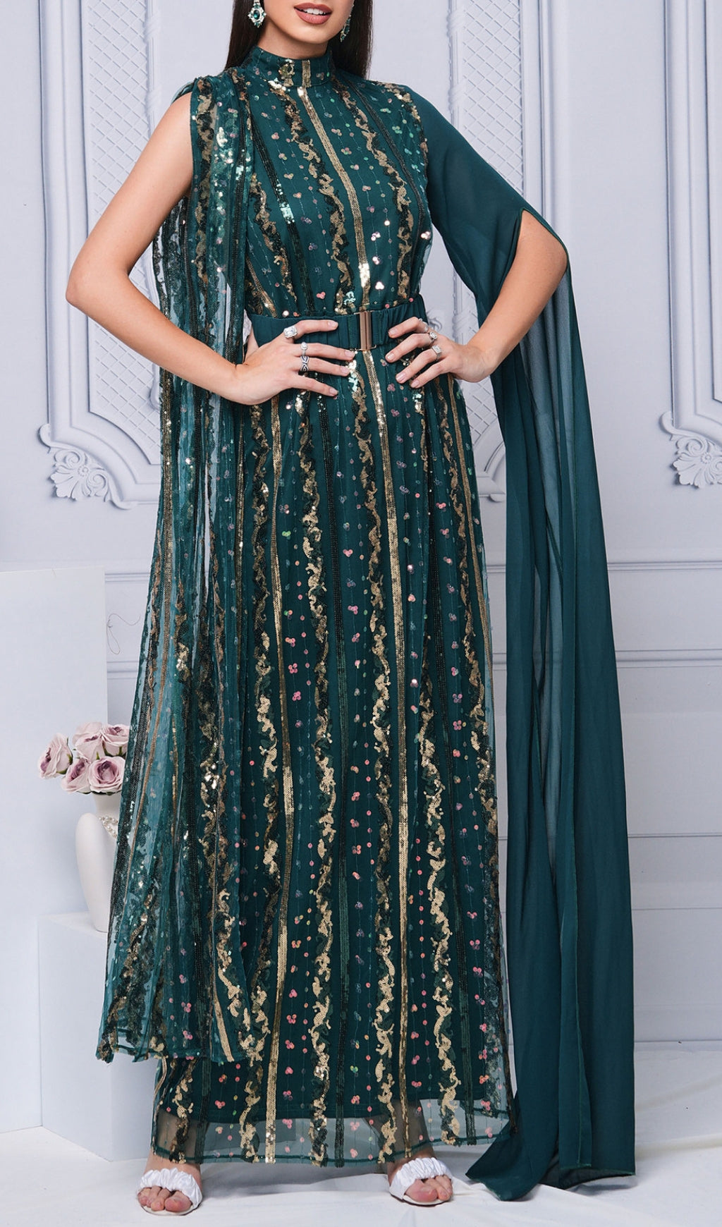 Covey Green Sequin Mesh Maxi Dress