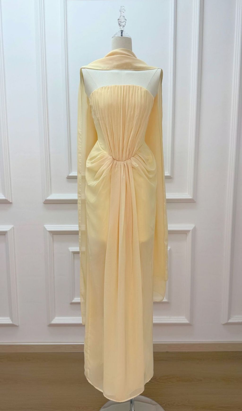 Kayley Elegant Strapless Pleated Maxi Gown & Matching Shawl Set