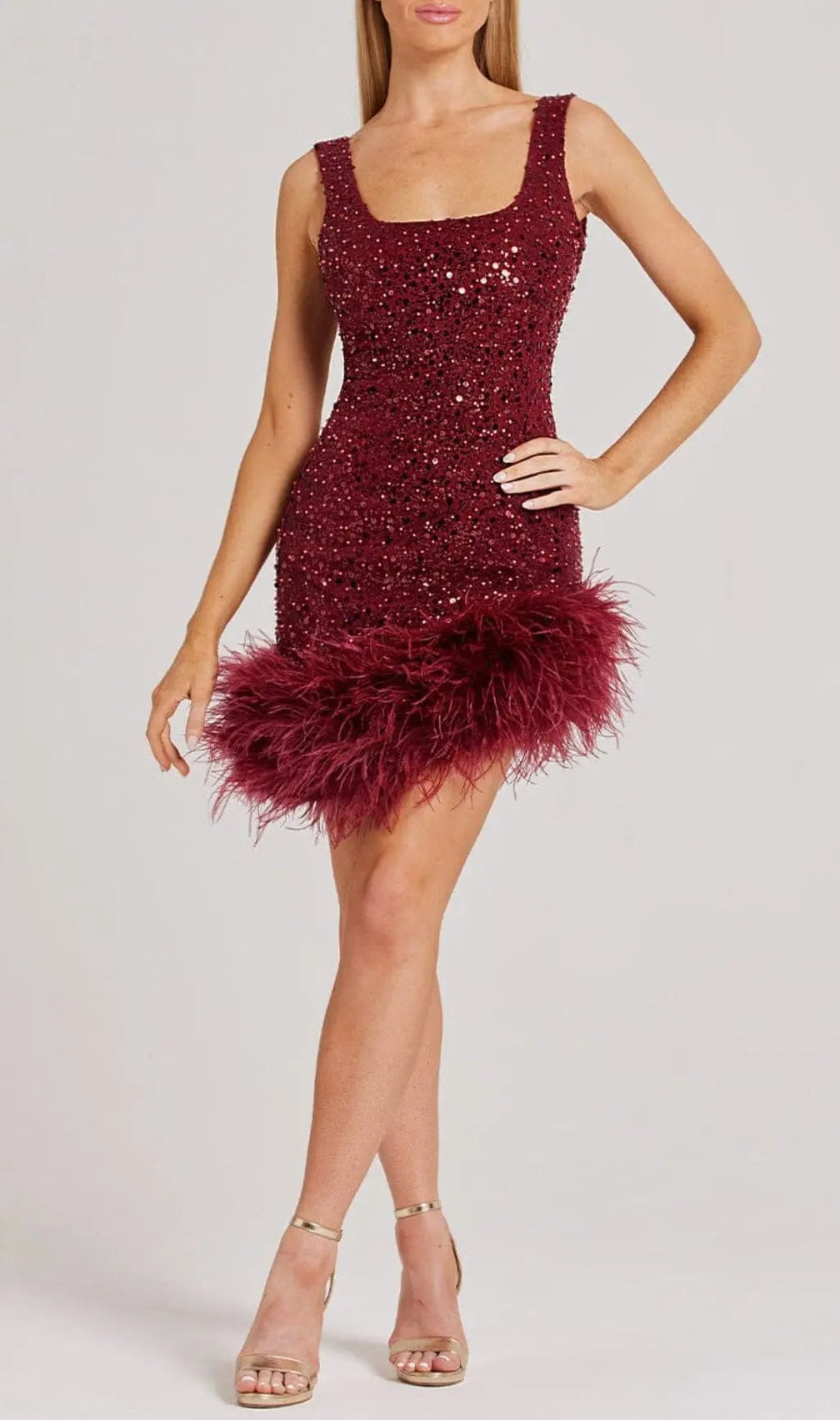 Red Feather Sequin Dress