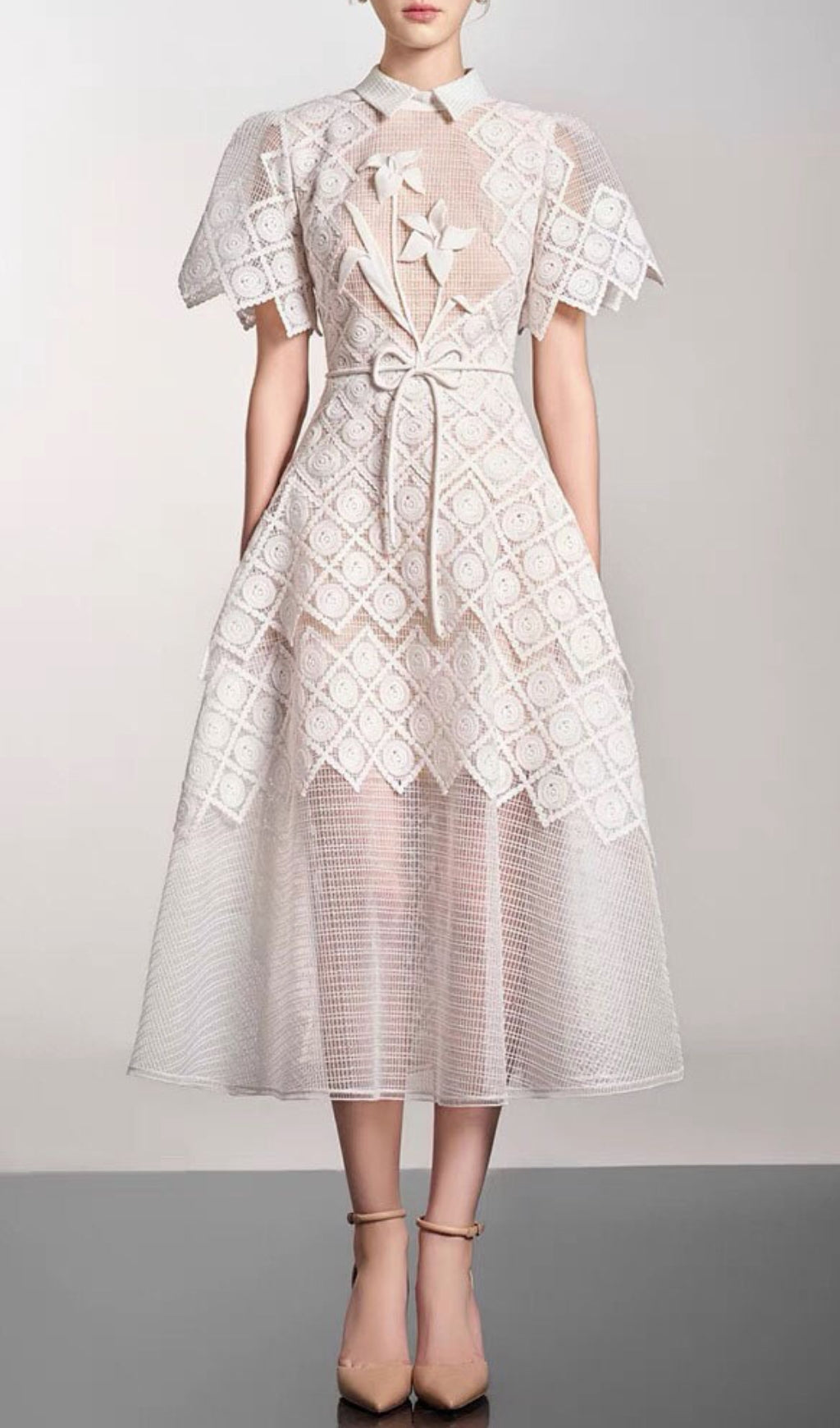 Arpina White Embroidery Midi Dress