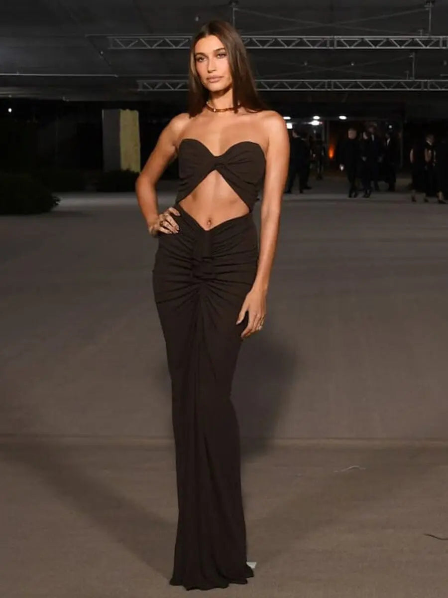 Bandeau Drape Maxi Dress In Black