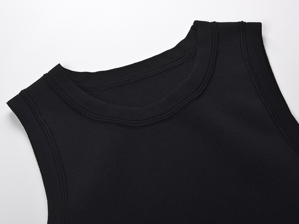 Glamorous Black Sleeveless Maxi Dress with Rhinestone Fringe Hem