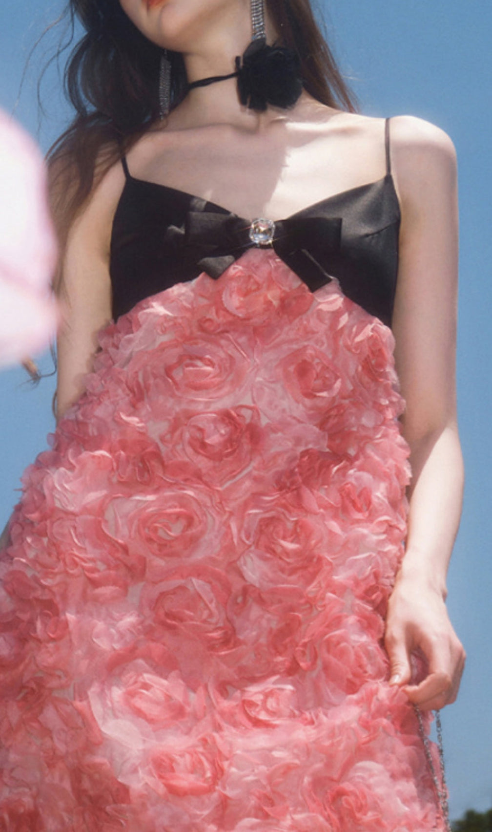 Rose Appliquéd Spaghetti Maxi Dress In Pink