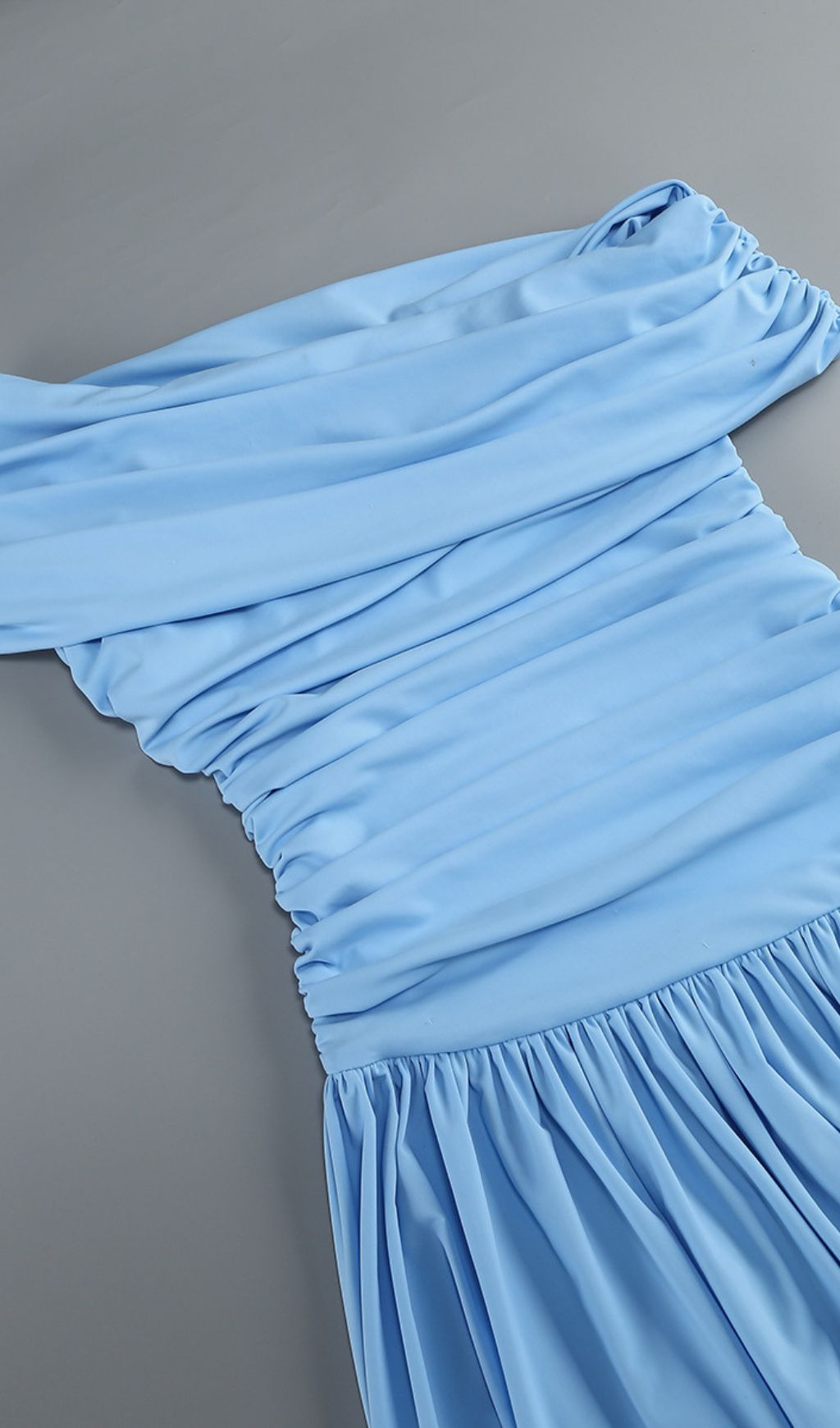 Josefa Sky Blue Ruched Off-Shoulder Maxi Dress with High Slit