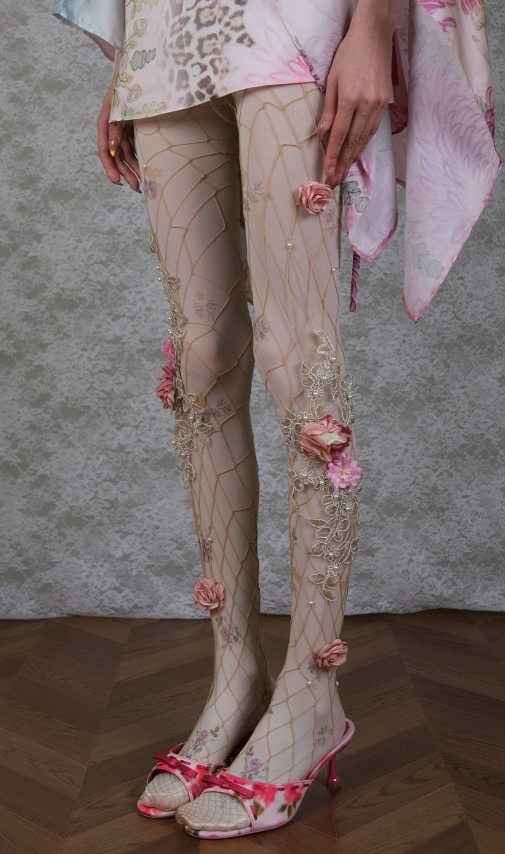Enchanting 3D Floral & Pearl Layering Tights Set for Women