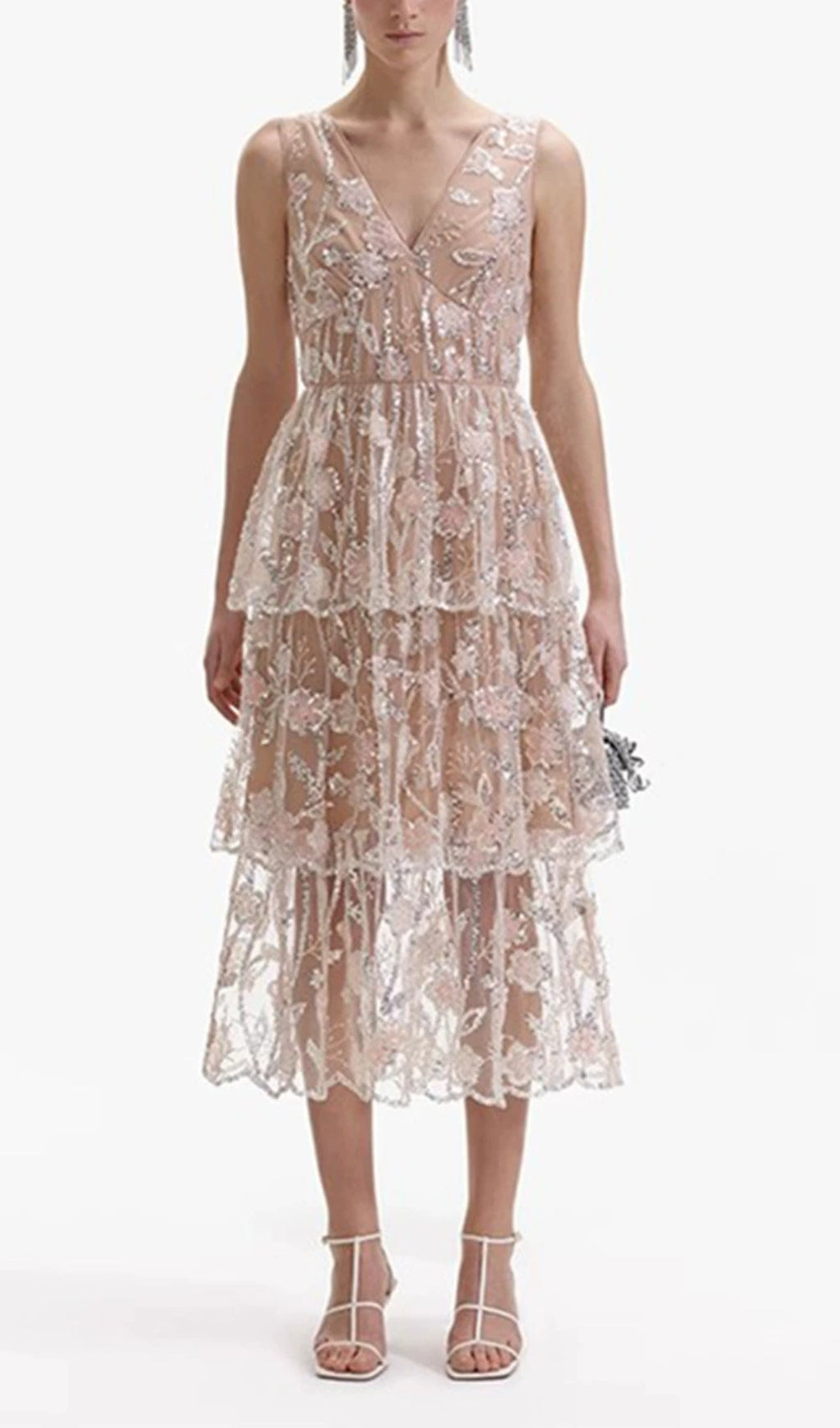 Eartha V-Neck Embroidery Midi Dress