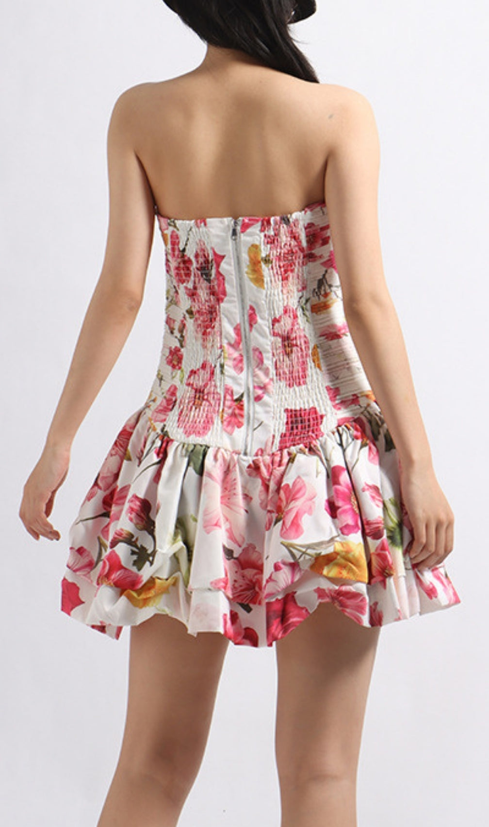 Elara Strapless Floral Printed Mini Dress