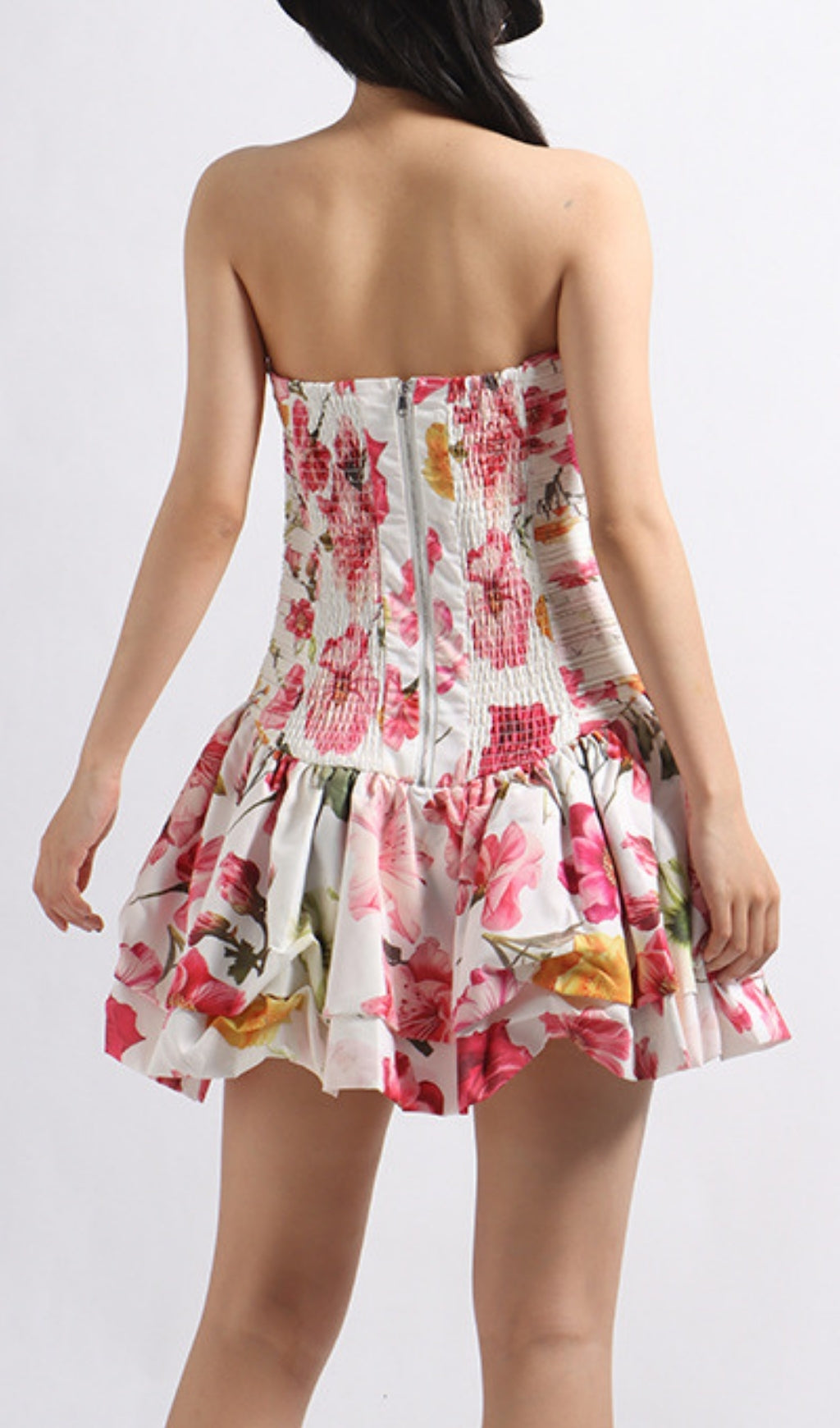 Elara Strapless Floral Printed Mini Dress