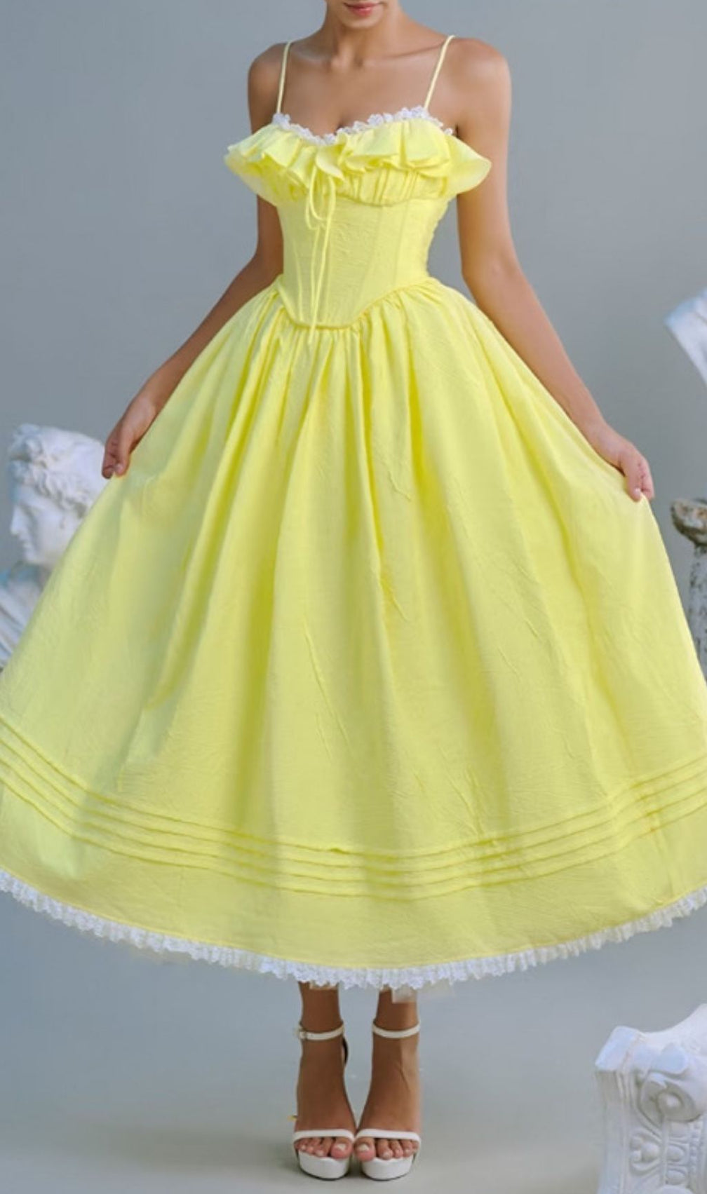 Finna Yellow Strappy Midi Dress