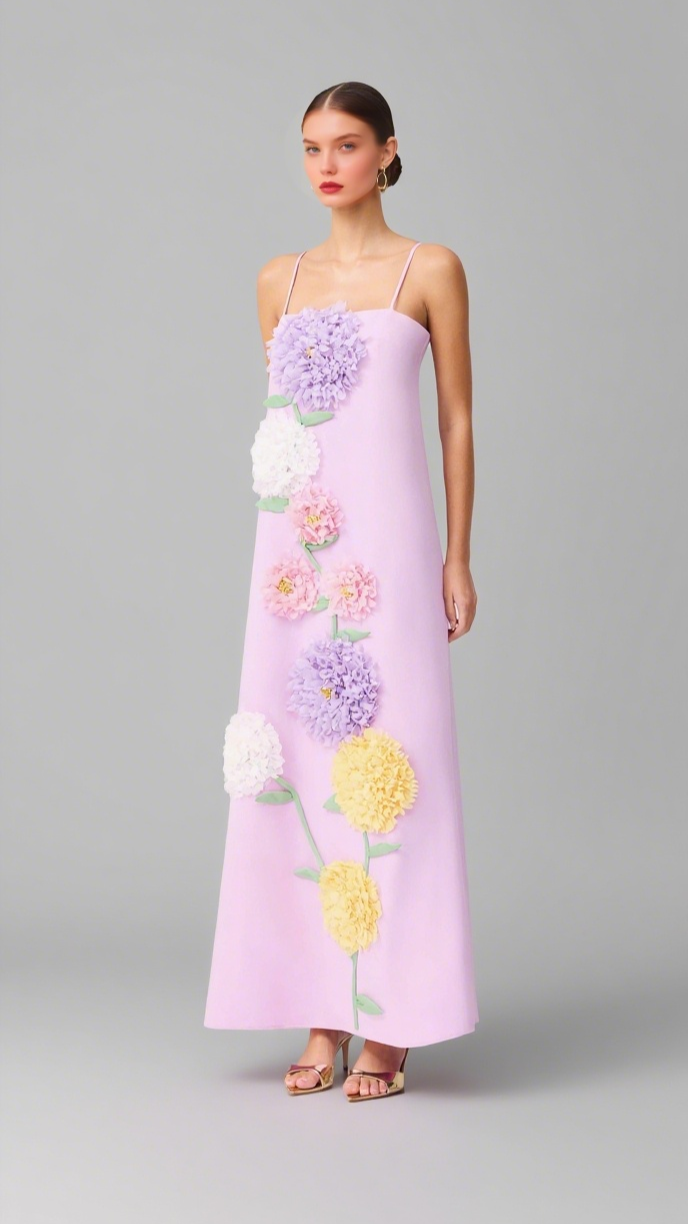 kristin Buttercup Embroidered Maxi Dress in Purple