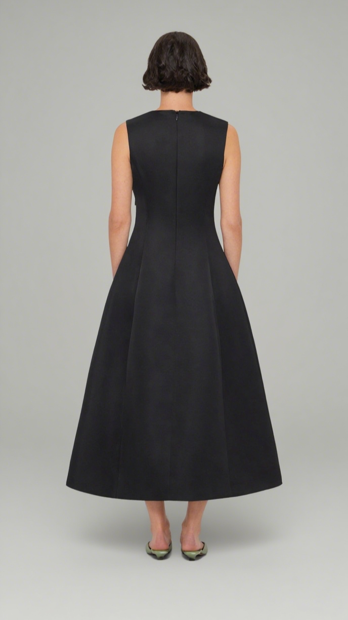 kate floral print Embellished Sleeveless Midi Dress in black