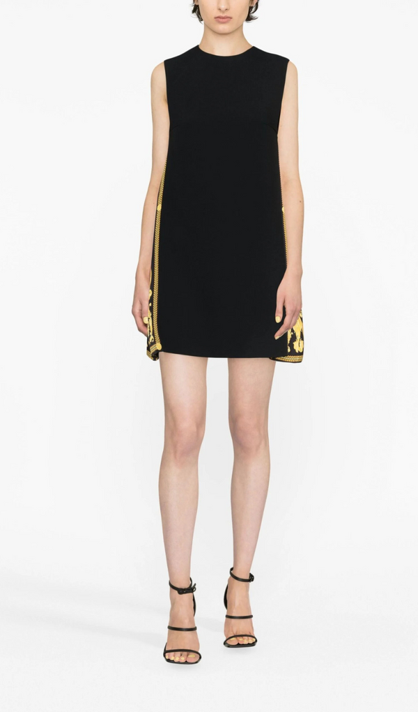 BLACK BAROCCO SHIFT MINI DRESS