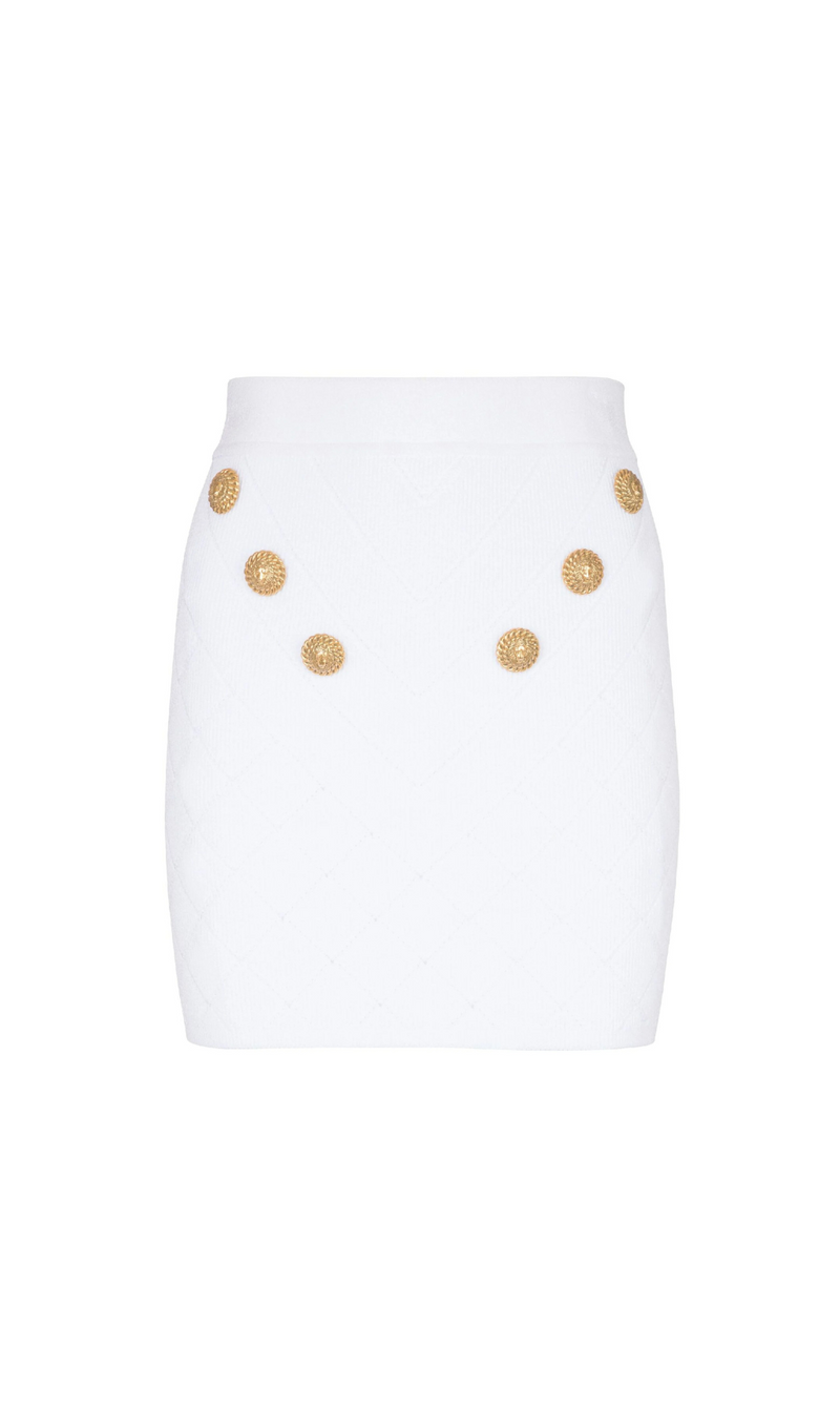 WHITE BUTTONED KNIT MINI SKIRT