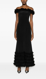 BLACK BOHDI APPLIQUÉD SILK GOWN