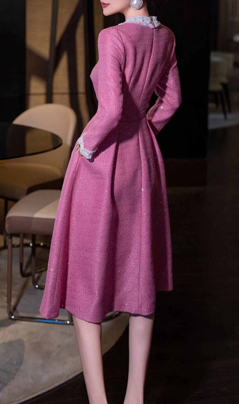 Hong Pink Long Sleeve Midi Dress