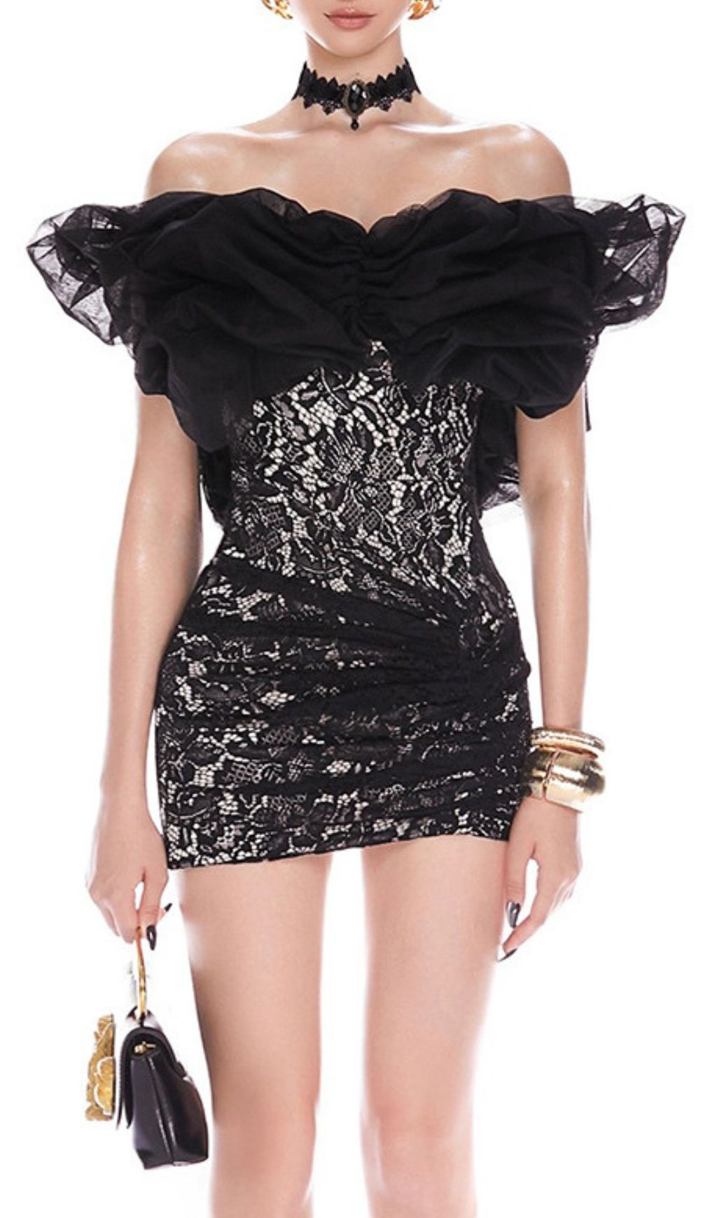 Isqesis Black Lace Off-Shoulder Mini Dress: Your Chic LBD for Glamorous Nights