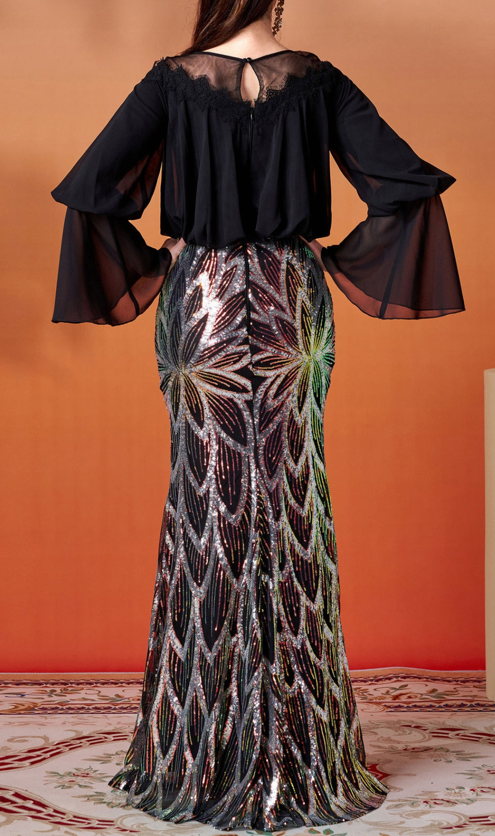 Donda Black Long Sleeve Sequin Maxi Dress