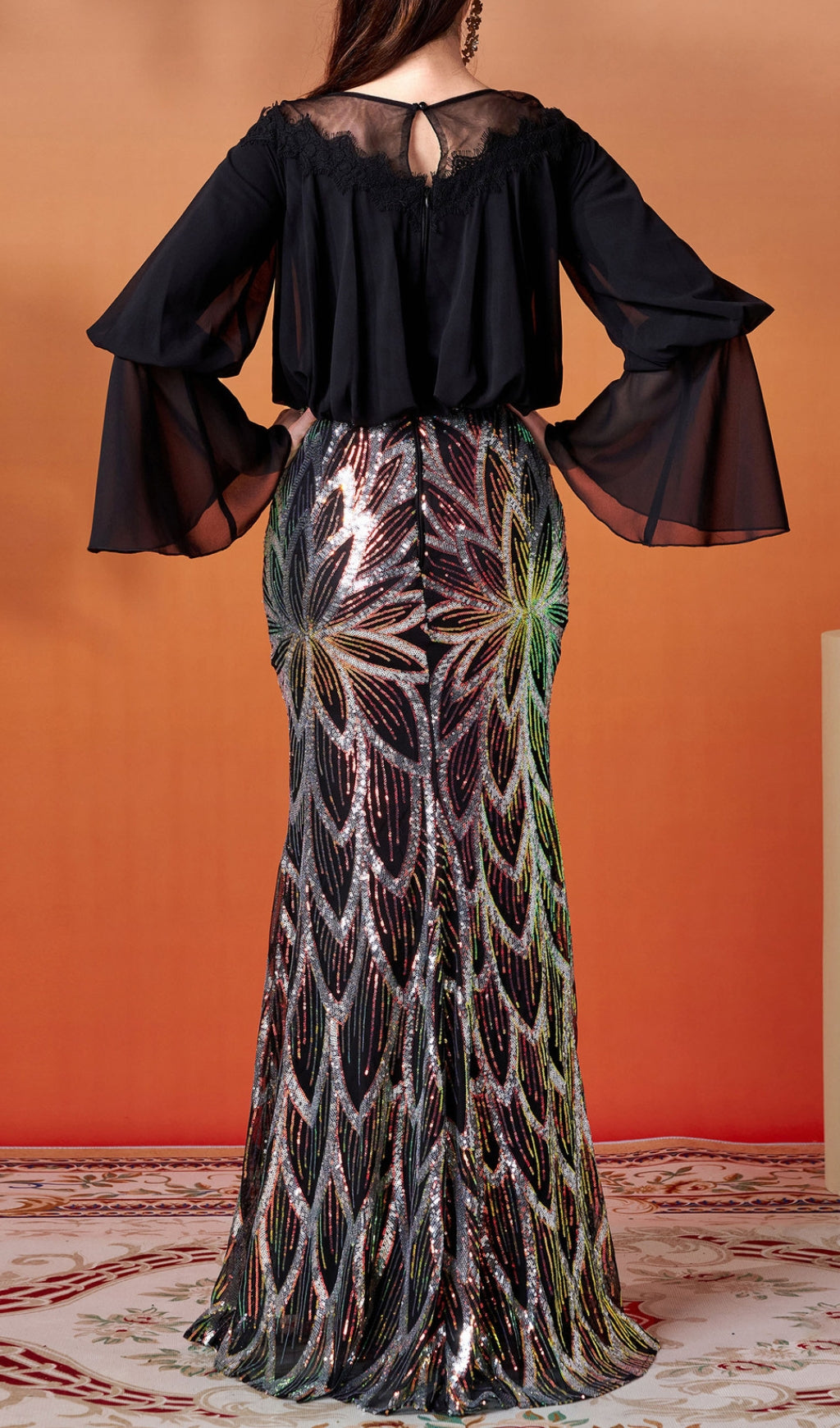 Donda Black Long Sleeve Sequin Maxi Dress